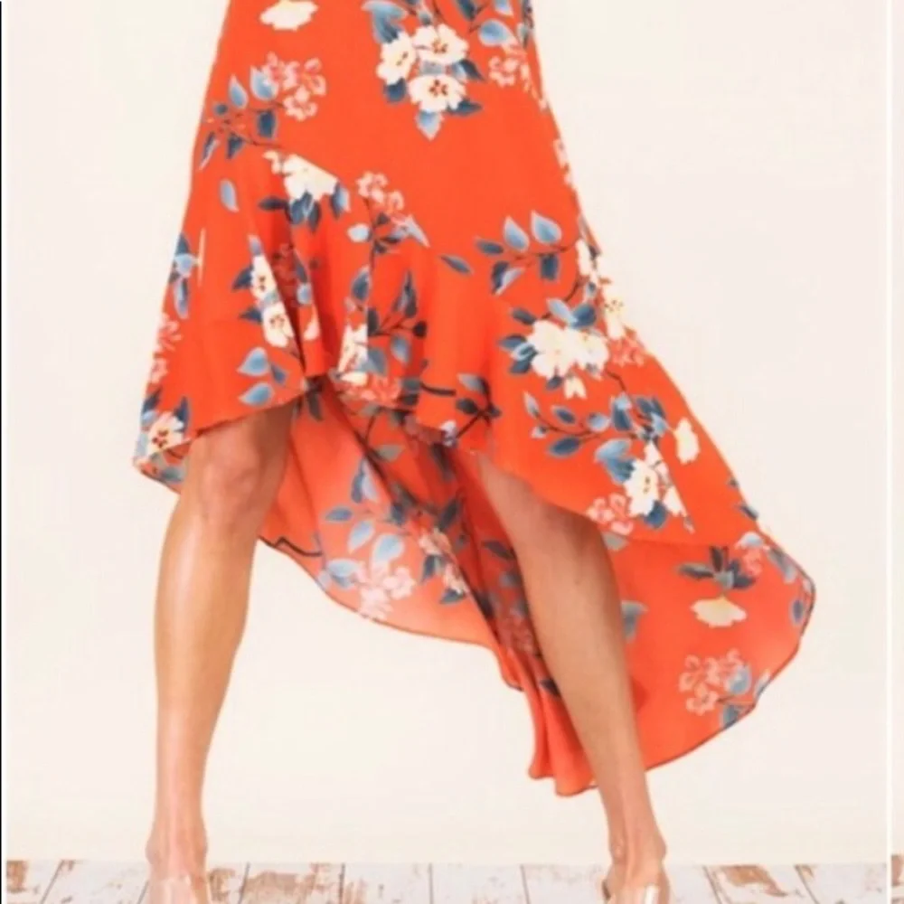 🎉HOST PICK🎉 Floral asymmetrical dress in gorgeous tangerine color - Picture 5 of 6